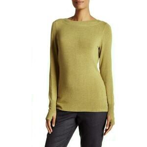 Eileen Fisher Soft Viscose Bateau Neck Long Sleeve Sweater Top Peridot Green XL